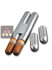 Case with humidifier for 2 cigars made from refined steel with a Spanish cedar veneer Adorini