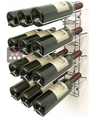 Chromed steel wall rack for 12 x 75cl bottles - Sloping bottles VISIORACK