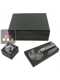 Carbon finished cigar humidor + ashtray + lighter Ma Cave à Cigares