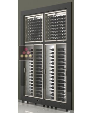 Built-in combination of 4 professional wine display cabinets incl. 2 multi-temperature units - Horizontal bottles - Flat frame CALICE DESIGN