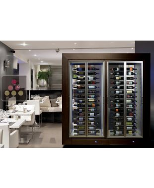 Combination of two professional multi-temperature wine display cabinets for central installation - Horizontal bottles - Flat frame CALICE DESIGN