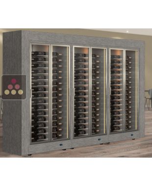 Combination of 3 professional multi-temperature wine display cabinets for central installation - Horizontal bottles - Flat frame CALICE DESIGN