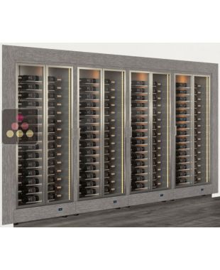 Built-in combination of 4 professional multi-temperature wine display cabinets - Horizontal bottles - Flat frame CALICE DESIGN