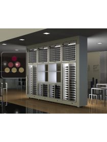 Combination of 8 modular multi-purpose wine cabinets with storage in an island unit CALICE DESIGN