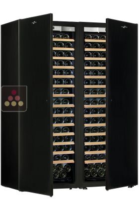 Combination of 2 single temperature wine cabinets for ageing and/or service - Sliding shelves