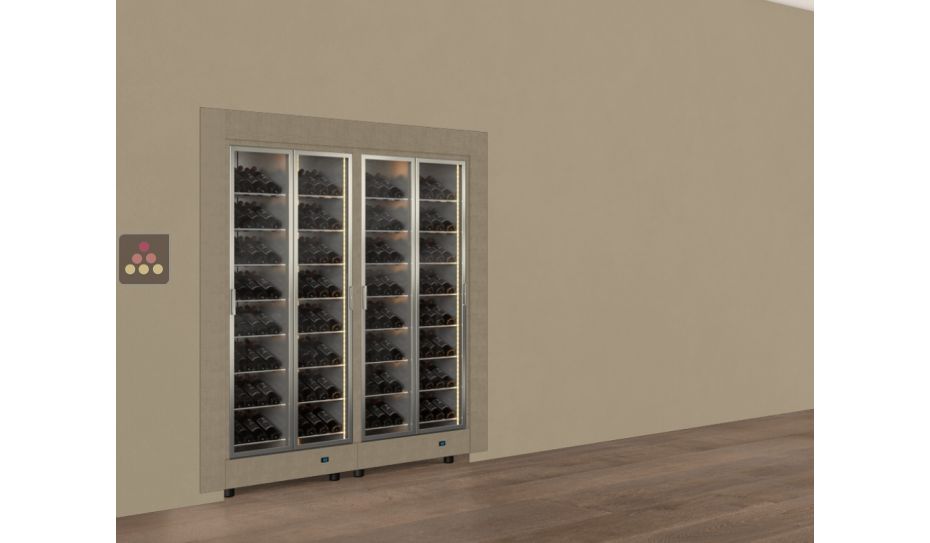 Built-in combination of two professional multi-temperature wine display cabinets - Inclined bottles - Flat frame
