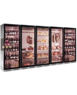 Combination of 5 refrigerated display cabinets for wine, meat maturation and cold cuts BRERA