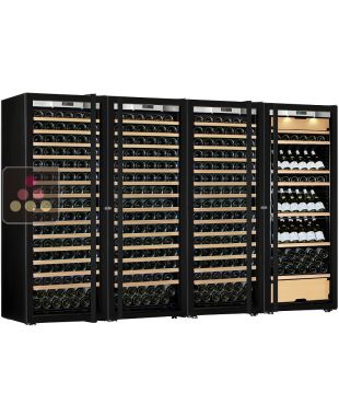 Combination of a 3 single temperature and a multi-Purpose Ageing and Service Wine Cabinet for cold and tempered wine - Mixed shelves - Full Glass door TRANSTHERM