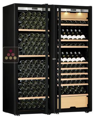Combination of a single temperature wine cabinet and a 3 temperatures multipurpose wine cabinet - Mixed shelves - Full Glass door TRANSTHERM