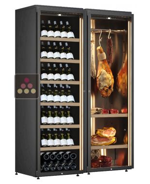 Combination of a wine cabinet and a cured meat cabinet - Inclined bottle display CALICE