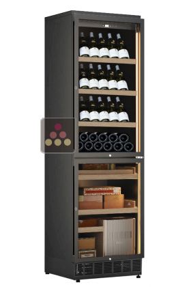 Built-in combination of a single temperature wine cabinet and cigar humidor
