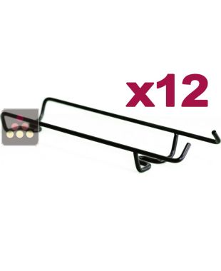 Set of 12 bottle holders in matt black steel wire, to be installed VISIORACK