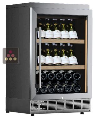 Built-in single temperature wine cabinet for wine storage or service - Stainless steel front - Inclined bottles CALICE