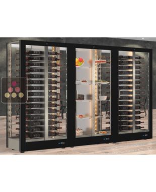 Combination of 2 professional multi-purpose wine display cabinet and 1 for desserts - 4 glazed sides - Magnetic and interchangeable cover CALICE DESIGN