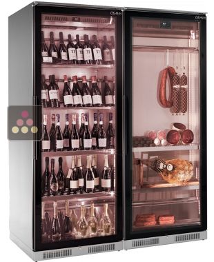 Combined single or multi-temperature wine service cabinet with refrigerated display cabinet for cold cuts storage - Depth 700mm BRERA