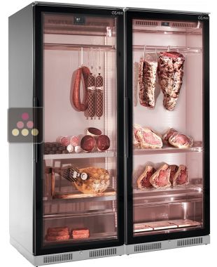 Combination of 2 refrigerated display cabinets for meat maturation and cold cuts - Depth 700mm BRERA