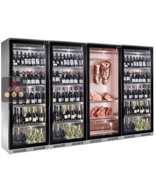 Combination of 3 refrigerated display cabinets for wine and 1 for meat maturation BRERA