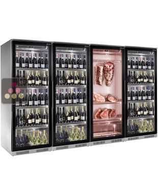 Combination of 3 refrigerated display cabinets for wine (Standing bottles) and 1 for meat maturation - Depth 70cm BRERA