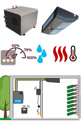 Air conditioner for natural wine cellar 2370 Watts - Ceiling unit cooler - Water-cooled condensing - Cold, humidifier and heating 