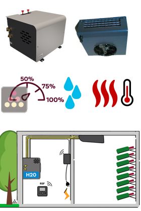 Air conditioner for natural wine cellar 780 Watts - Ceiling unit cooler - Water-cooled condensing - Cold, humidifier and heating 