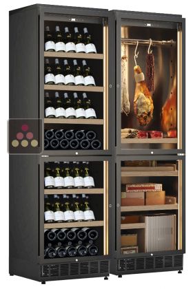 Built-in combination of 2 wine cabinets, a cigar and cured meat cabinet - Inclined bottle display