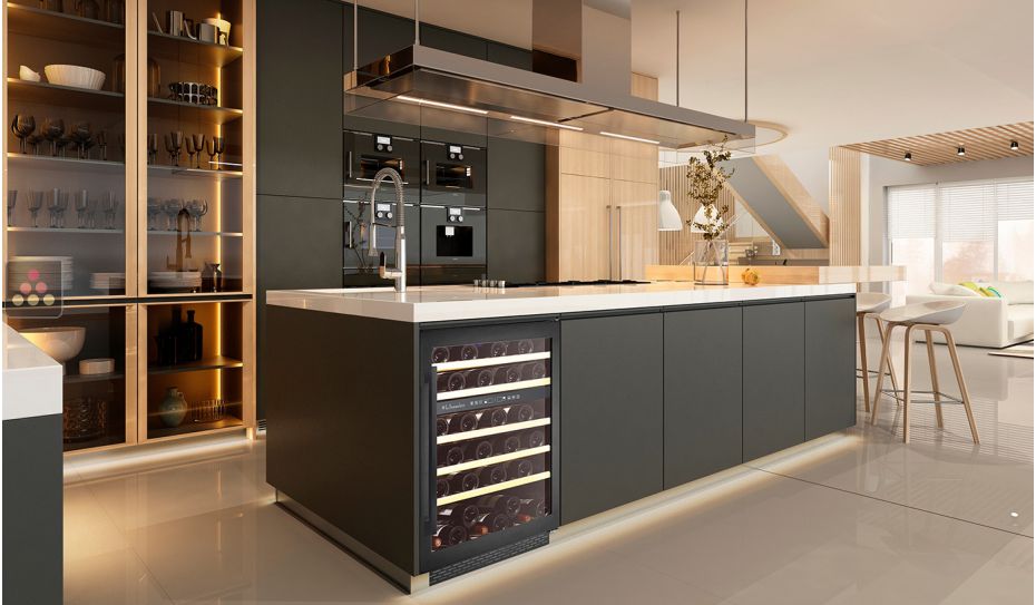 Dual temperature built-in wine cabinet for service