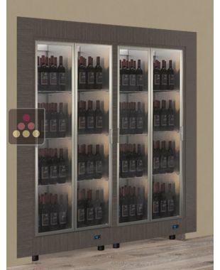 Built-in combination of two professional multi-temperature wine display cabinets - Standing bottles - Flat frame CALICE DESIGN