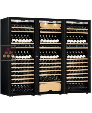 Combination of a 2 single temperature wine cabinet and a 3 temperature multipurpose wine cabinet - Mixed shelves - Full Glass door TRANSTHERM
