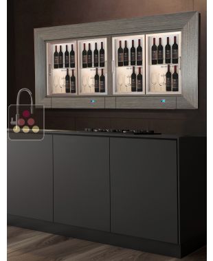 Built-in combination of 2 multi-temperature wine display cabinets - 36cm deep - Standing bottles - Flat frame CALICE DESIGN