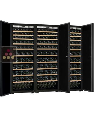 Combination of a 3 single temperature ageing or service wine cabinets - Sliding shelves - Special bottle sizes TRANSTHERM