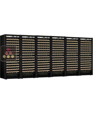 Combination of a 6 single temperature ageing or service wine cabinets - Full Glass door -  Sliding shelves TRANSTHERM