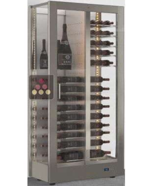 Professional multi-temperature wine display cabinet - 3 glazed sides - Mixed shelves - Magnetic and interchangeable cover CALICE DESIGN