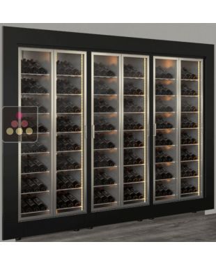 Built-in combination of 3 multi-temperature wine display cabinets - Inclined bottles - Flat frame CALICE DESIGN