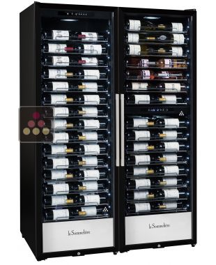 Combination of a single-temperature wine cabinet and a 2 temperatures wine cabinet for service or storage La SOMMELIERE