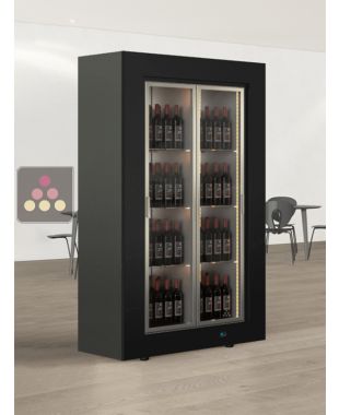 Professional multi-temperature glazed wine display cabinets for central installation for 2 facings - Vertical bottles - Flat frame  CALICE DESIGN