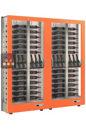 Combination of 2 professional multi-temperature wine display cabinets - 36cm deep - 3 glazed sides - Mixed shelves - Magnetic and interchangeable cover