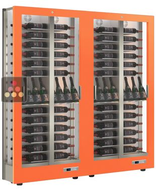Combination of 2 professional multi-temperature wine display cabinets - 36cm deep - 3 glazed sides - Mixed shelves - Magnetic and interchangeable cover CALICE DESIGN