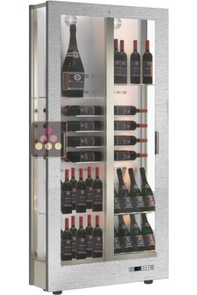 Professional multi-temperature connected wine display cabinet - 3 glazed sides - 36cm deep - Mixed shelves - Magnetic and interchangeable cladding Satin-finish steel - EXPO Model