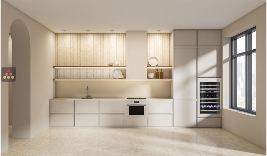 Dual temperature built in wine cabinet for service or aging self-ventilated with a customizable front