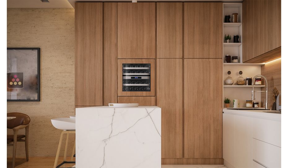 Dual temperature built in wine cabinet for service self-ventilated with a customizable front
