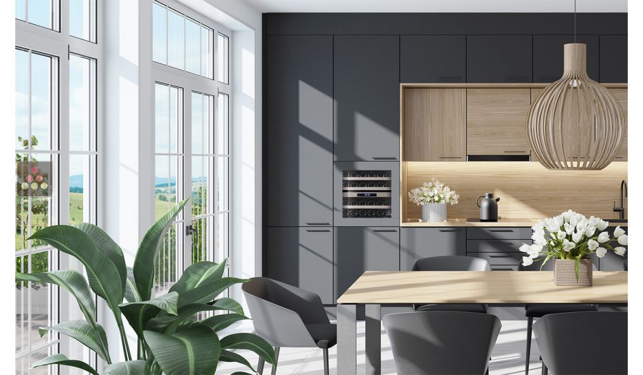 Dual temperature built in wine cabinet for service self-ventilated with a customizable front