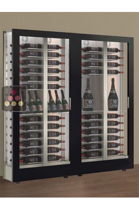 Combination of 2 professional multi-temperature wine display cabinets - 36cm deep - 3 glazed sides - Mixed shelves - Magnetic and interchangeable cover