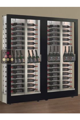 Combination of 2 professional multi-temperature wine display cabinets - 36cm deep - 3 glazed sides - Mixed shelves - Magnetic and interchangeable cover