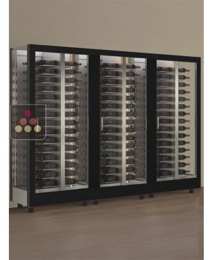 Combination of 3 multi-purpose wine display cabinet - 3 glazed sides - Horizontal bottles - Interchangeable cover CALICE DESIGN