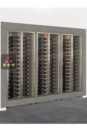 Built-in combination of 3 multi-temperature wine display cabinets - Horizontal bottles - Flat frame