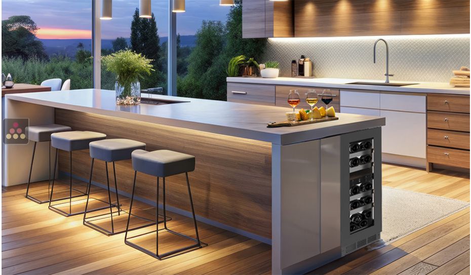Dual temperature dark inox built in wine service cabinet - 72cm Door