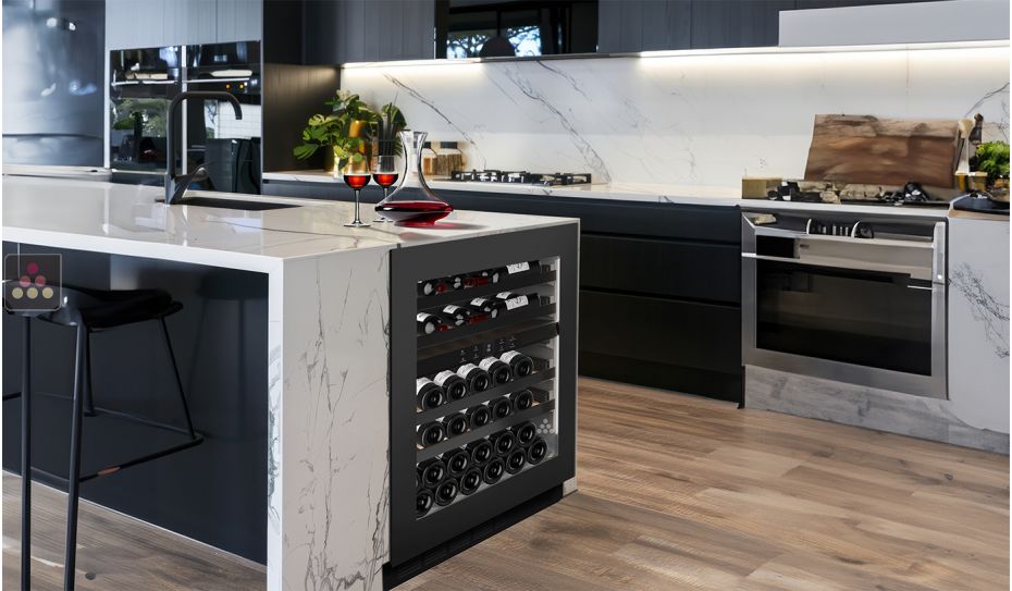 Dual temperature dark inox built in wine service cabinet - 72cm push-open Door