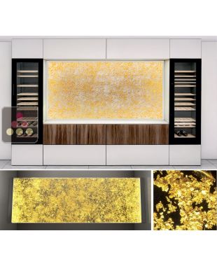 Synthetic glass panel with backlighting with white frame - Gold Pépites Inclusions Ma Cave à Vin