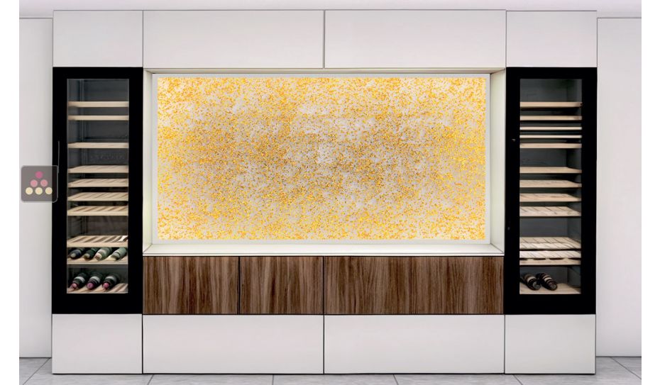 Synthetic glass panel with backlighting with white frame - Gold Pépites Inclusions