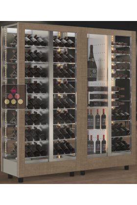 Combination of 2 wine display cabinet - Pro - 4 glazed sides - Interchangeable cover - Mixed equipment